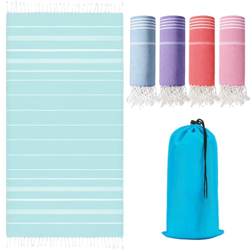 Fammart Oversized Turkish Beach Towel, Light Green Microfiber Sand-Free 36x72