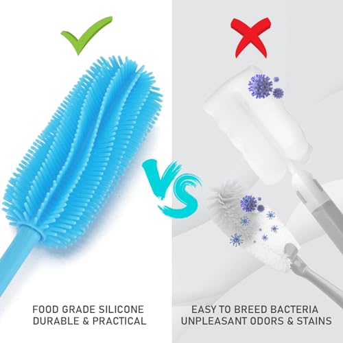 15.7" Silicone Bottle Brush, ddLUCK Water Bottle Cleaner Brush for Stanley, Hydroflasks, Glass, Thermos Sports Bottle, Vase and Glassware, Bottle Brush Cleaner for Small Narrow Neck Containers (Blue)