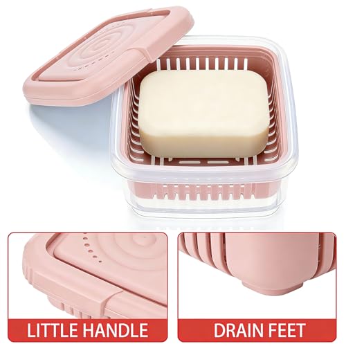 Leak-Proof Square Soap Dish Travel Case with Drainage - Light Pink