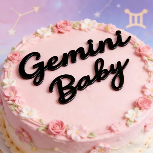 Gemini Baby Cake Topper - Black Acrylic Zodiac Decoration