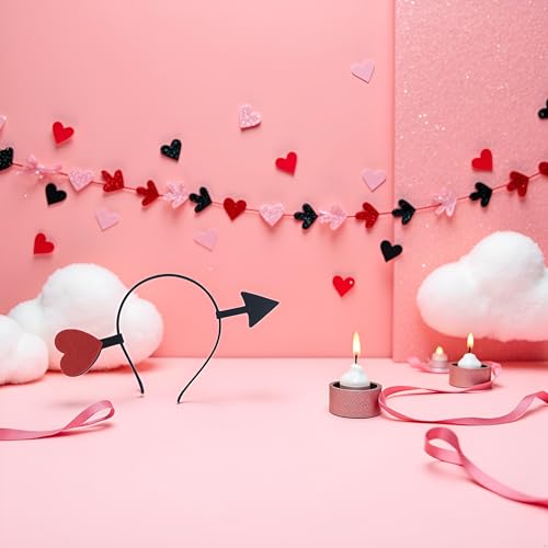 Valentine's Day Love Heart Arrow Headband Black Elastic Hair Hoop
