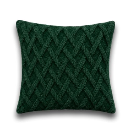 Deep Green Knitted Throw Pillow Cover - 18" x 18" Cozy Decor