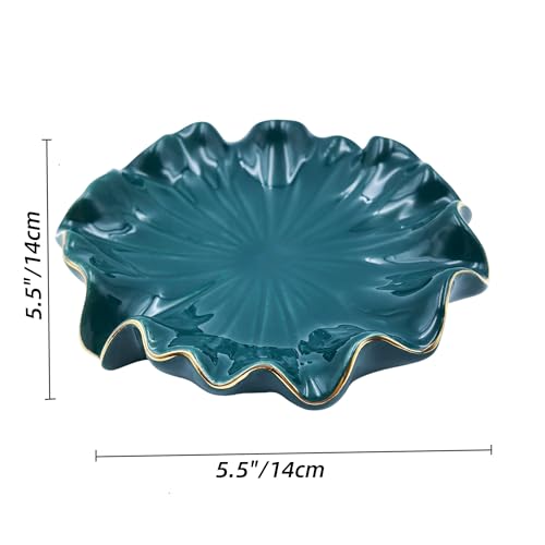Ceramic Soap Dish - Self-Draining Lotus Leaf Design in Green