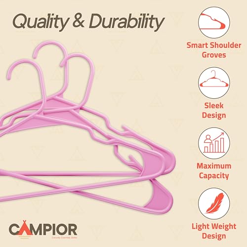 Campior Pink Plastic Hangers 10-Pack – Heavy-Duty Slim & Non-Slip