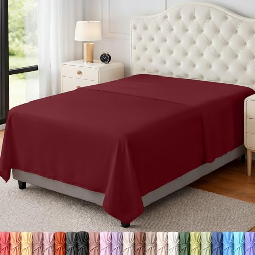 Twin Size Flat Sheet - Ultra Soft Microfiber in Burgundy