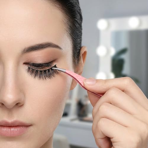 Yuomeaz Pink Eyelash Extension Tweezers Set, 2-Piece Zinc Alloy Precision Lash Tweezers for Classic and Volume Lashes