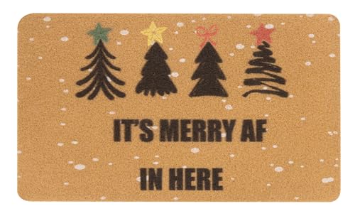 Merry AF Christmas Pine Tree Doormat - Non-Slip Holiday Door Mat 17x30"