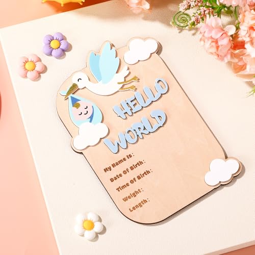 Hello World Wooden Newborn Welcome Sign for Baby Birth Announcement