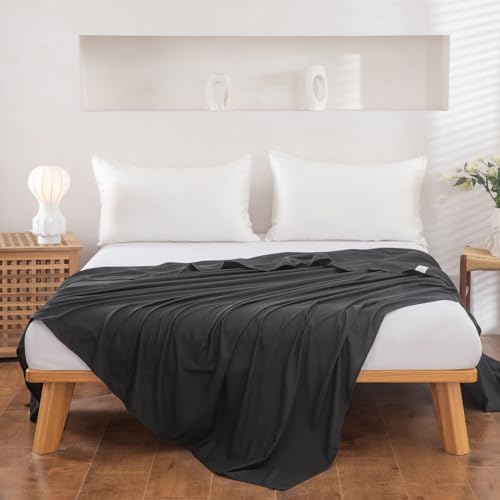 Twin Flat Sheet - 66x96 Inch Black Brushed Microfiber, Hotel Quality