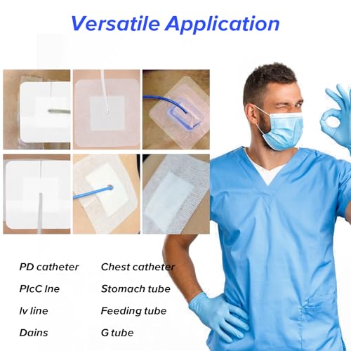 15 Pcs Split Drain Adhesive Feeding Tube Bandages, Sterile Catheter Stabilization Device, G Tube Covers, Peg G J Supra-Pubic Incision Bordered Gauze Pad, 4" x 4" Island Dressing for Nursing Care