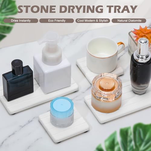 White 4-Stripes Diatomite Drying Tray Set - 4PCS Fast Absorbing Coasters for Sink & Counter