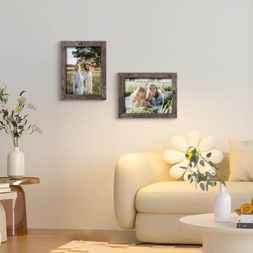 SESEAT 4x6 Picture Frame Set of 4, Rustic Brown Thin Border Gallery Frames