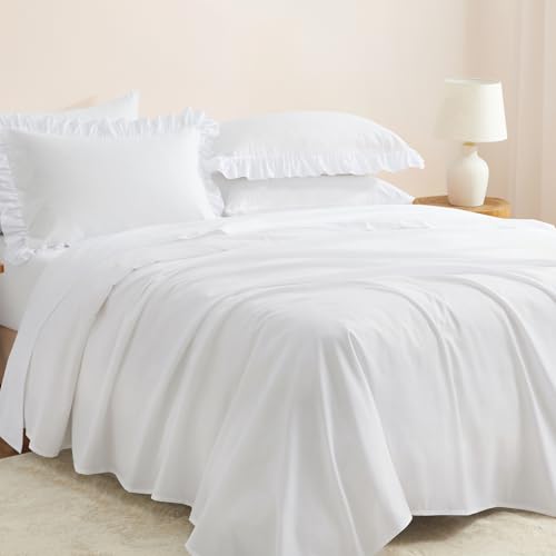 Horbaunal 2-Pack White Ruffle Throw Pillow Covers, 20" x 20" Square Shams