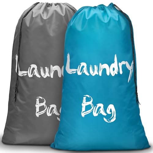 XL Travel Laundry Bags - 2 Pack, Gray & Sky Blue, 24" x 36"