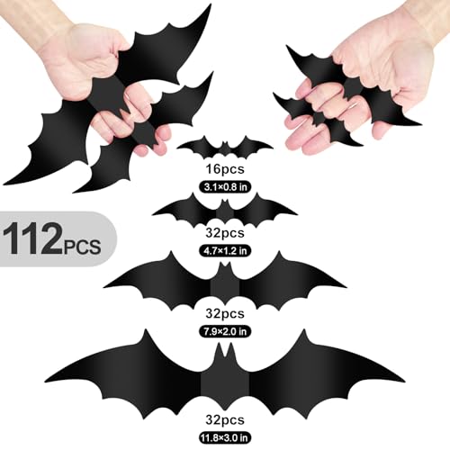 Halloween Bat Wall Decor - 112 PCS Realistic 3D PVC Stickers