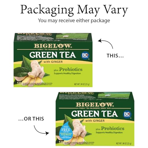 Bigelow Green Tea with Ginger Plus Probiotics - 18 Count (Pack of 6)