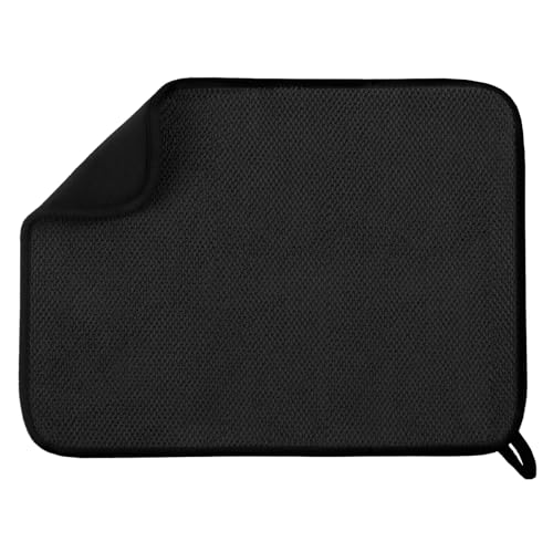 GeeRic Reversible Microfiber Dish Drying Mat 16x12 Inch Black – Ultra Absorbent Kitchen Pad