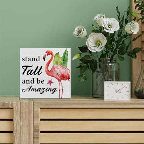 Pink Flamingo Wooden Sign - Summer Decor for Home & Shelf