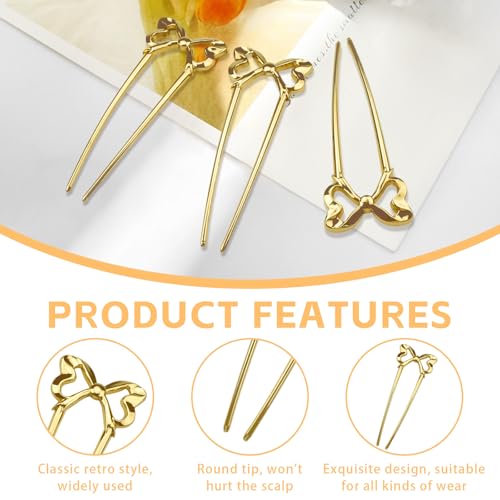 Yitexin 3-Piece Gold Metal French Hair Pins - U-Shaped Hair Forks for Buns