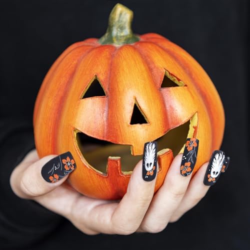 Habbiful Halloween Ghost Press on Nails Gothic Black Coffin Fake Nails