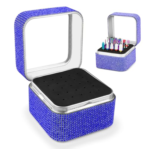 Cellentool 25-Hole Nail Drill Bit Holder - Rhinestone Storage Case, Deep Blue