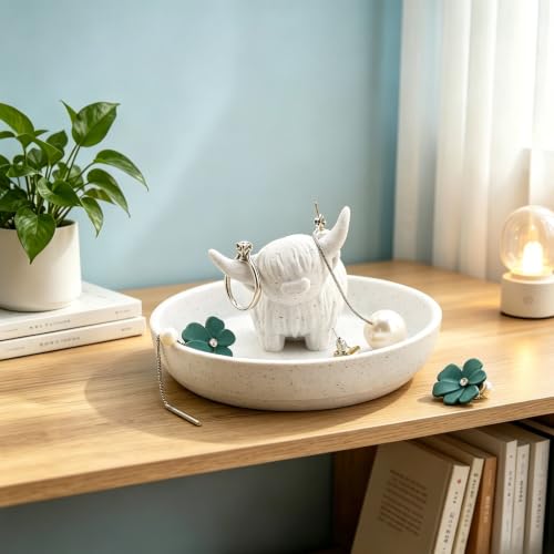 Highland Cow Ring Holder Jewelry Dish - Cute Farmhouse Decor Gift for Women
