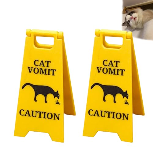 Funny Cat Vomit Caution Sign - 2 Pcs 3D Printed Décor