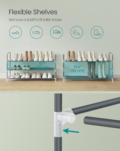 SONGMICS 3-Tier Slim Shoe Rack for Hallway & Closet, Grey