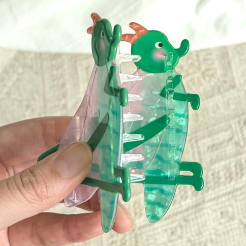 Green Grasshopper Design Hair Claws Non Slip 3" Thinning Clips Cute