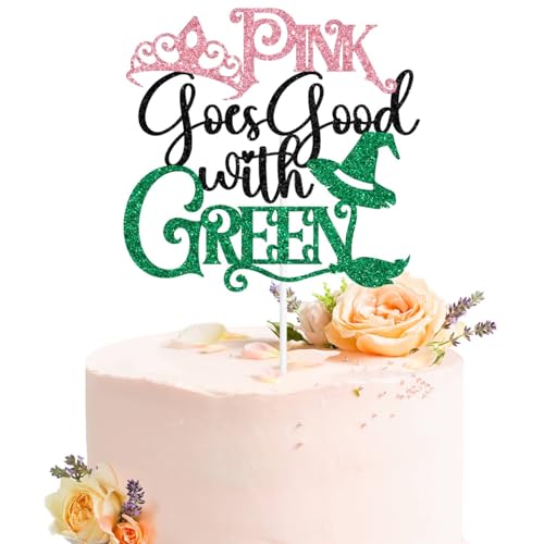 Witch-Themed Pink and Green Cake Topper for Birthday Parties