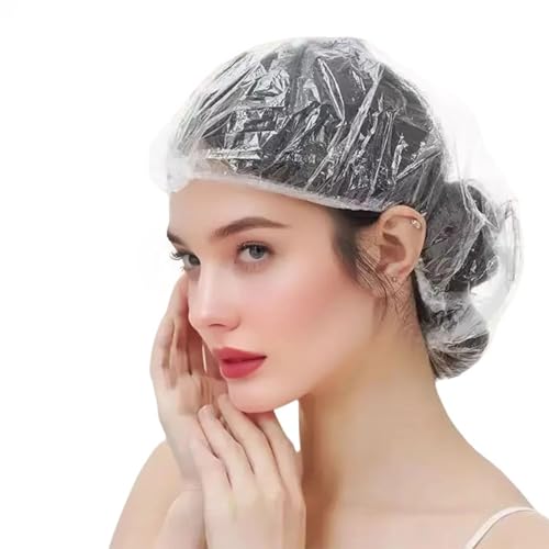 100 Pcs Disposable Shower Caps Waterproof Plastic Hair Caps Large Size