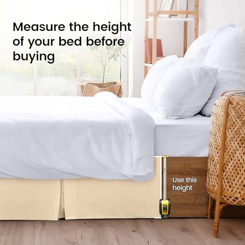 Utopia Bedding Queen Bed Skirt Beige 16-Inch Drop Pleated Under-Bed Storage