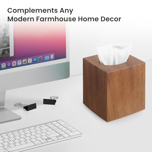 Square Acrylic Tissue Box Cover with Wood Grain Finish