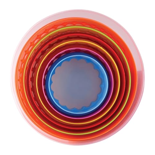 Round Plastic Biscuit & Cookie Cutters Set - Multicolor Nesting Circle Cutters, 6 Sizes, Food Prep