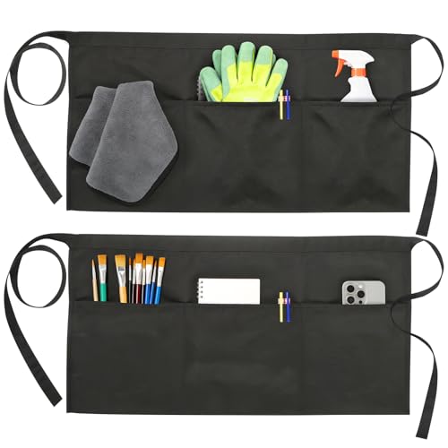 2-Pack Adjustable Black Server Aprons with 3 Pockets