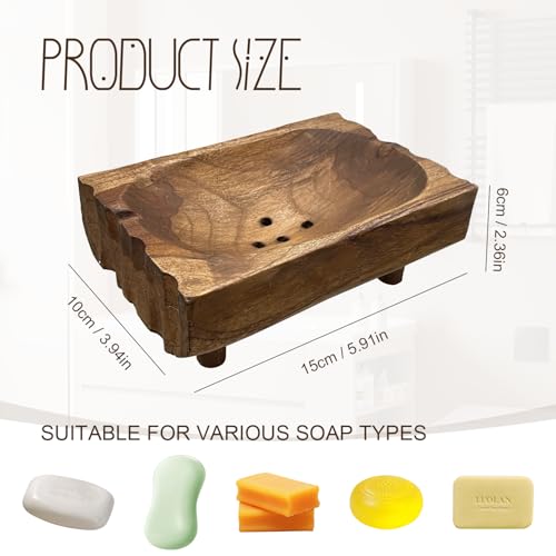 Teak Wood Soap Holder with Drain Holes - Handmade Rustic Dish