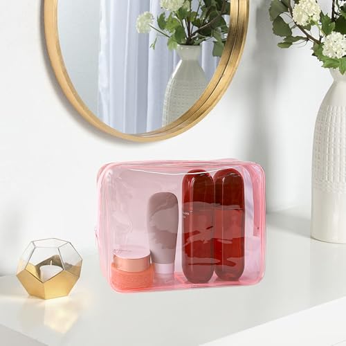 TotePrint Clear Waterproof PVC Makeup Bag - Pale Pink Travel Toiletry Organizer