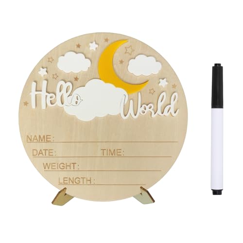 Wooden Baby Birth Announcement Sign with Moon & Stars, 5.9 Inch