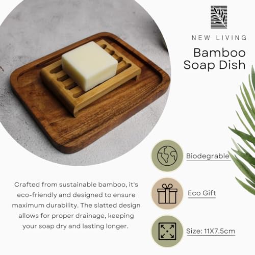 Eco-Friendly Bamboo Soap Dish with Drainage - 12x8 cm