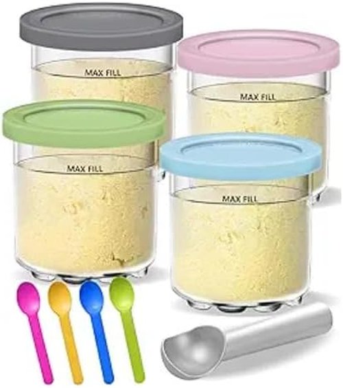 Creami Pints & Lids for Ninja - 4-Pack Ice Cream Containers & Smoothie Pots for NC299AMZ & NC300s