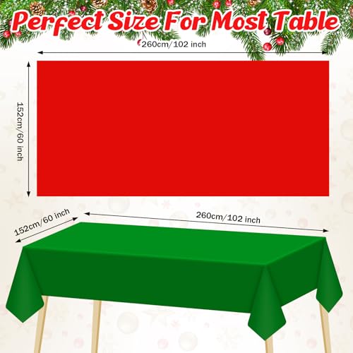 Christmas Tablecloth Set - 6 Disposable Plastic Covers 60 x 102 Inches in Red, Green, White - Holiday Party Decor