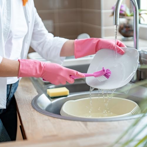 uxcell Reusable Rubber Cleaning Gloves, Large Brown Dishwashing Gloves