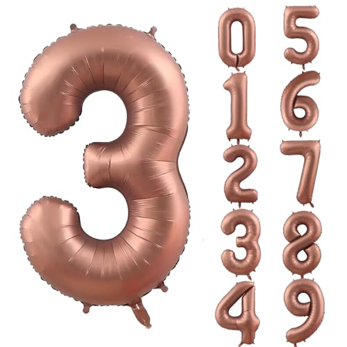 Keyali 40-Inch Number 3 Foil Helium Balloon for Birthday Party Decoration in Chocolate
