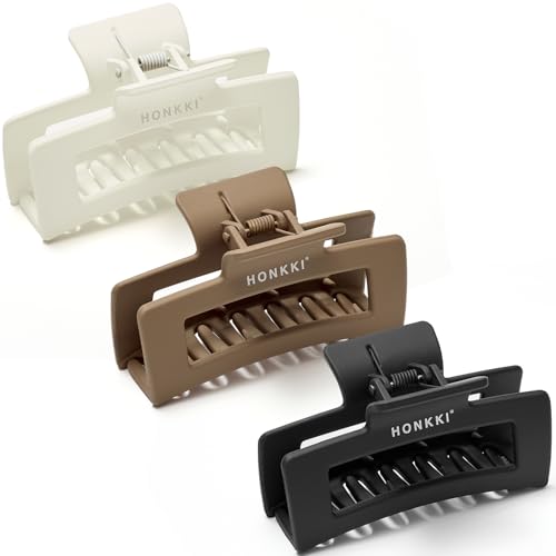 HONKKI 3.4 Inch Rectangle Hair Claw Clips, Nonslip Large Hair Jaw Clips 3 Pack