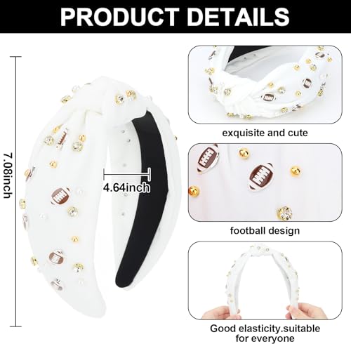 WHAVEL White Football Headband - Pearl Rhinestone Knotted Hairband
