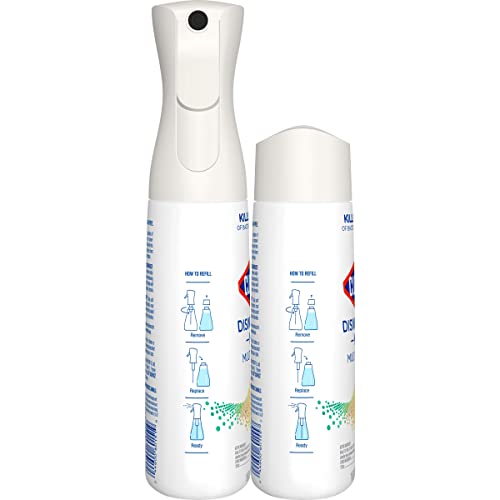 Clorox Disinfecting Mist, Lemongrass Mandarin, Household Essentials, 1 Sprayer Bottle and 1 Refill, 16 Fl Oz Each