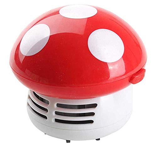 Honbay Portable Mushroom Desktop Vacuum Cleaner - Red Mini Desk Dust Sweeper