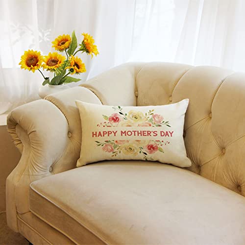 Mother's Day Floral Wreath Throw Pillow Cover 12x20 Inch - Gift Cushion Case for Home Decor