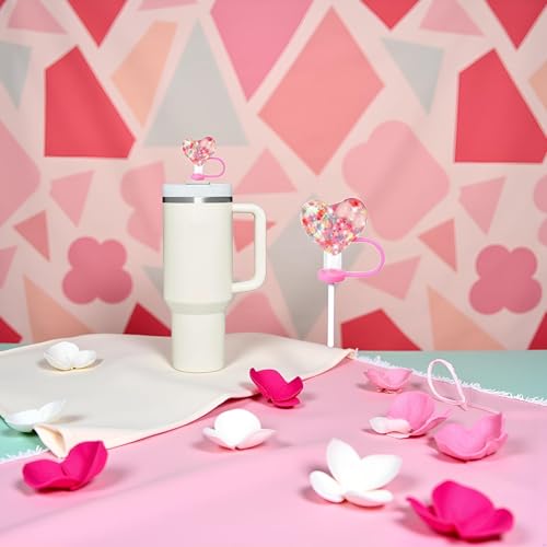 Pink Hearts Silicone Straw Covers for Stanley Cup Tumblers 30/40 oz