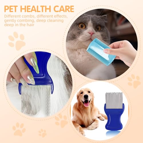 HESSION Metal Teeth Flea and Lice Comb Set - 6 Pack Pet Grooming Combs